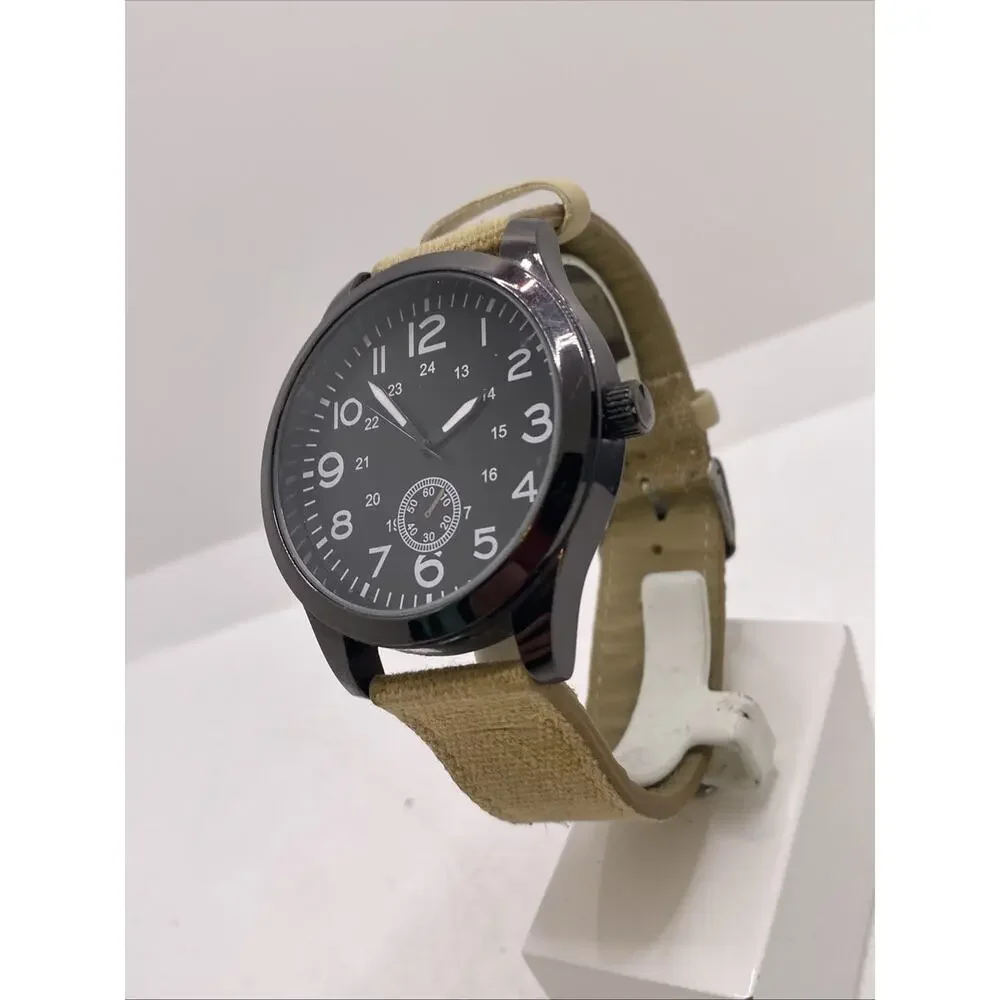 Mens Black Metallic Canvas Nylon Strap Military Style Watch New Batter
